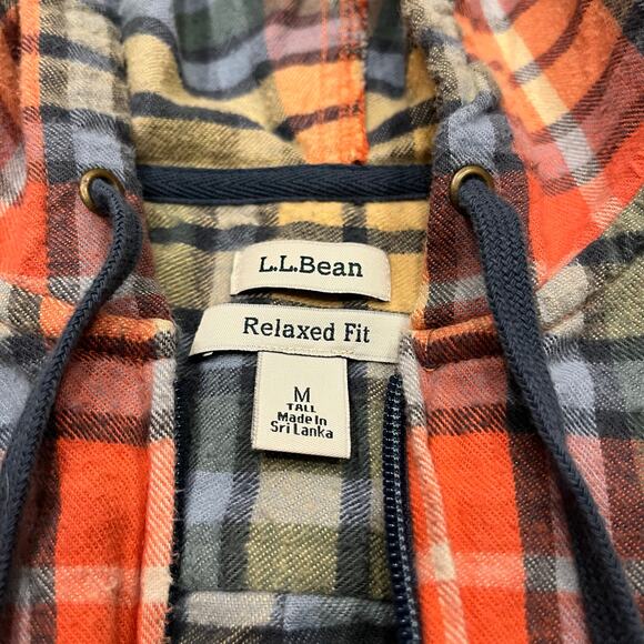 LL Bean Scotch Plaid Flannel Shirt Relaxed Zip Hoodie Sz M Tall Washed Buchanan - Picture 2 of 10